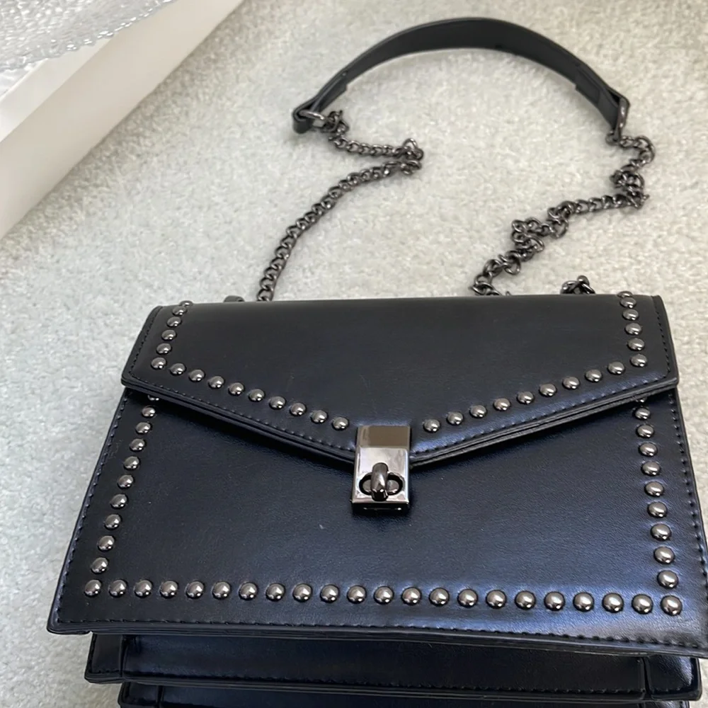 Studded Black Leather Crossbody Bag - Women's Shoulder Purse - Picture 9 of 9